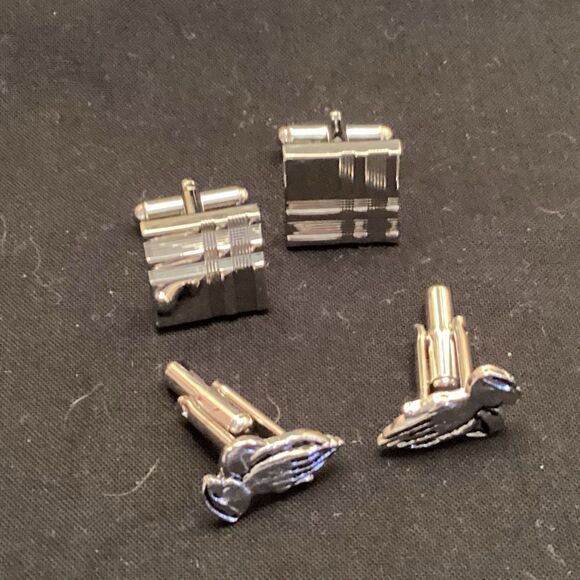 Two Pair Silvertone Cuff Links - Picture 1 of 5